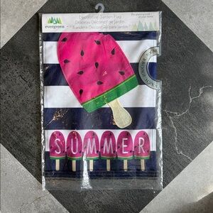 NWT - Evergreen appliqué Garden Flag - “Summer” pink, navy watermelon